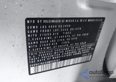 2025 Volkswagen Taos 1.5T Se from USA, damaged, VIN 3VVVC7B23SM033497